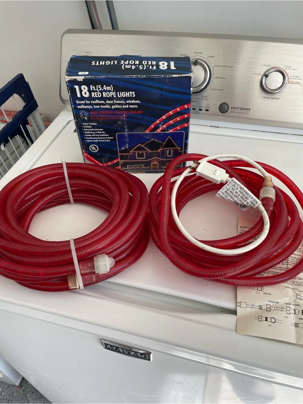 Red Rope Christmas Lights Bundle 18 feet each - Set of 2